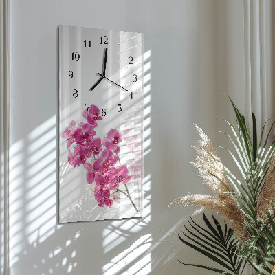 Skleněné hodiny vertikální Orchideje