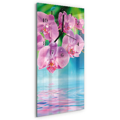 Skleněné hodiny vertikální Orchideje