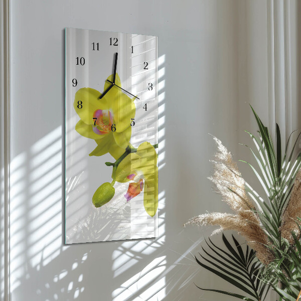 Skleněné hodiny vertikální Orchidej
