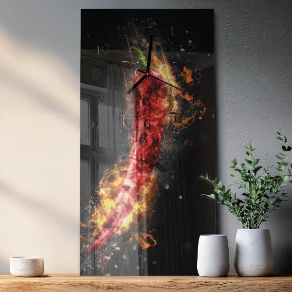 Skleněné hodiny vertikální Pálivá paprika