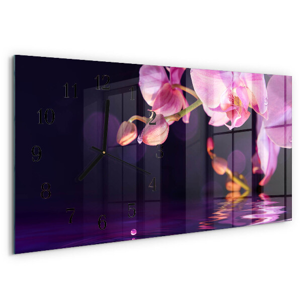 Skleněné hodiny horizontální Orchidej