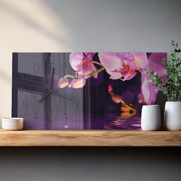 Skleněné hodiny horizontální Orchidej