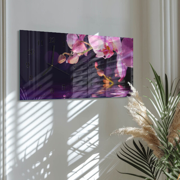 Skleněné hodiny horizontální Orchidej