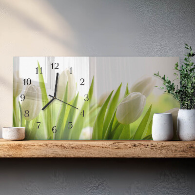 Skleněné hodiny horizontální Bílé tulipány